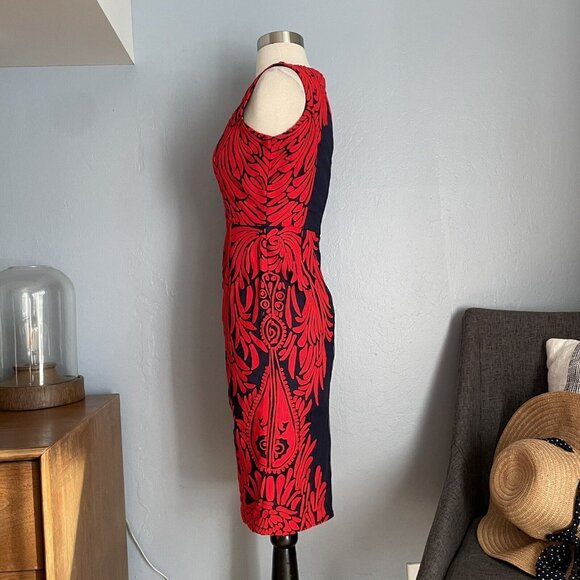 Anthropologie Pankaj & Nidhi Spice Tree Embroidered Sheath Dress Navy Red - Picture 4 of 12